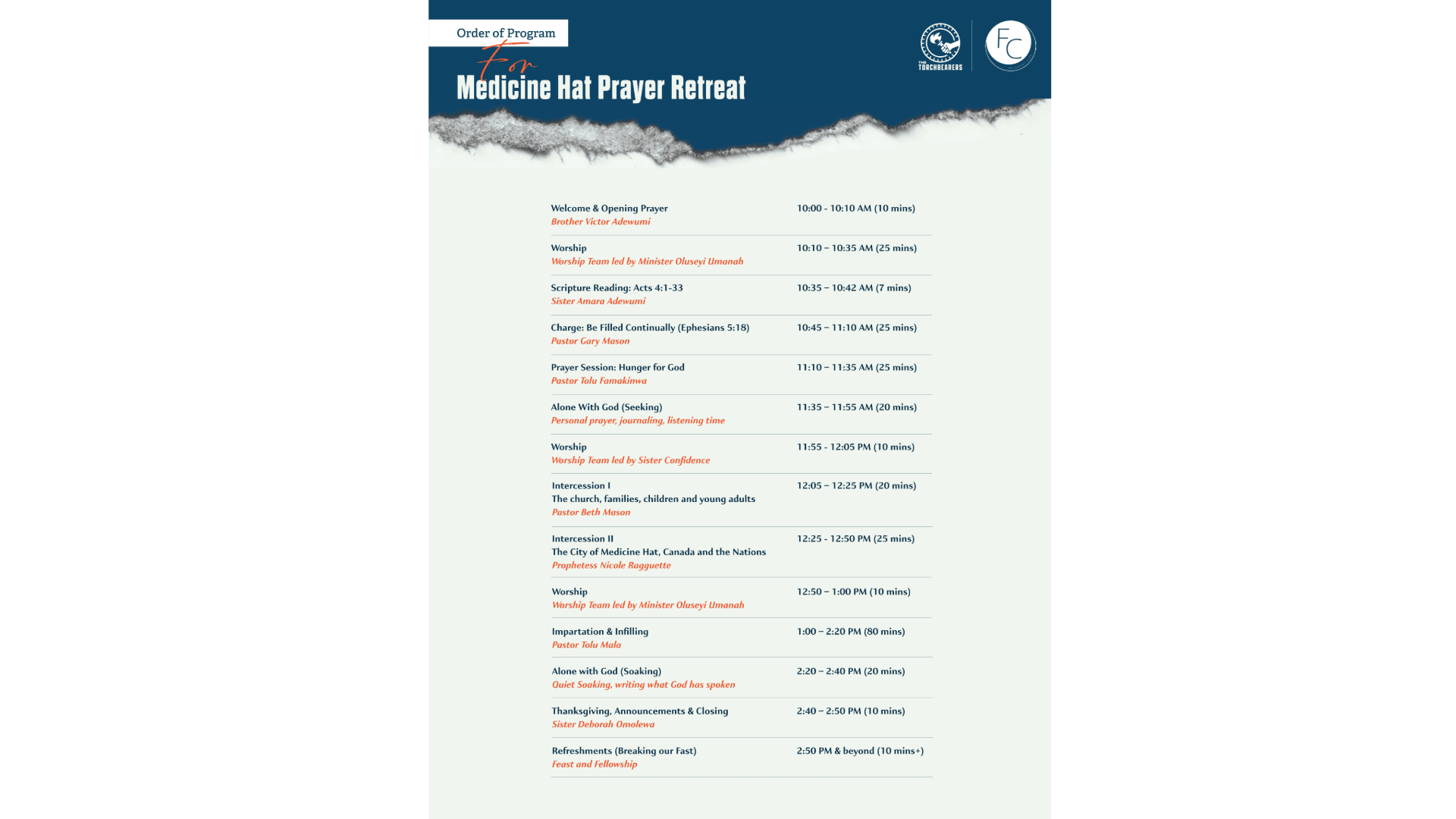 The Torchbearers Medicine Hat Prayer Retreat